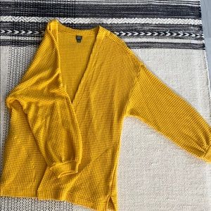 Mustard yellow waffle knit cardigan
